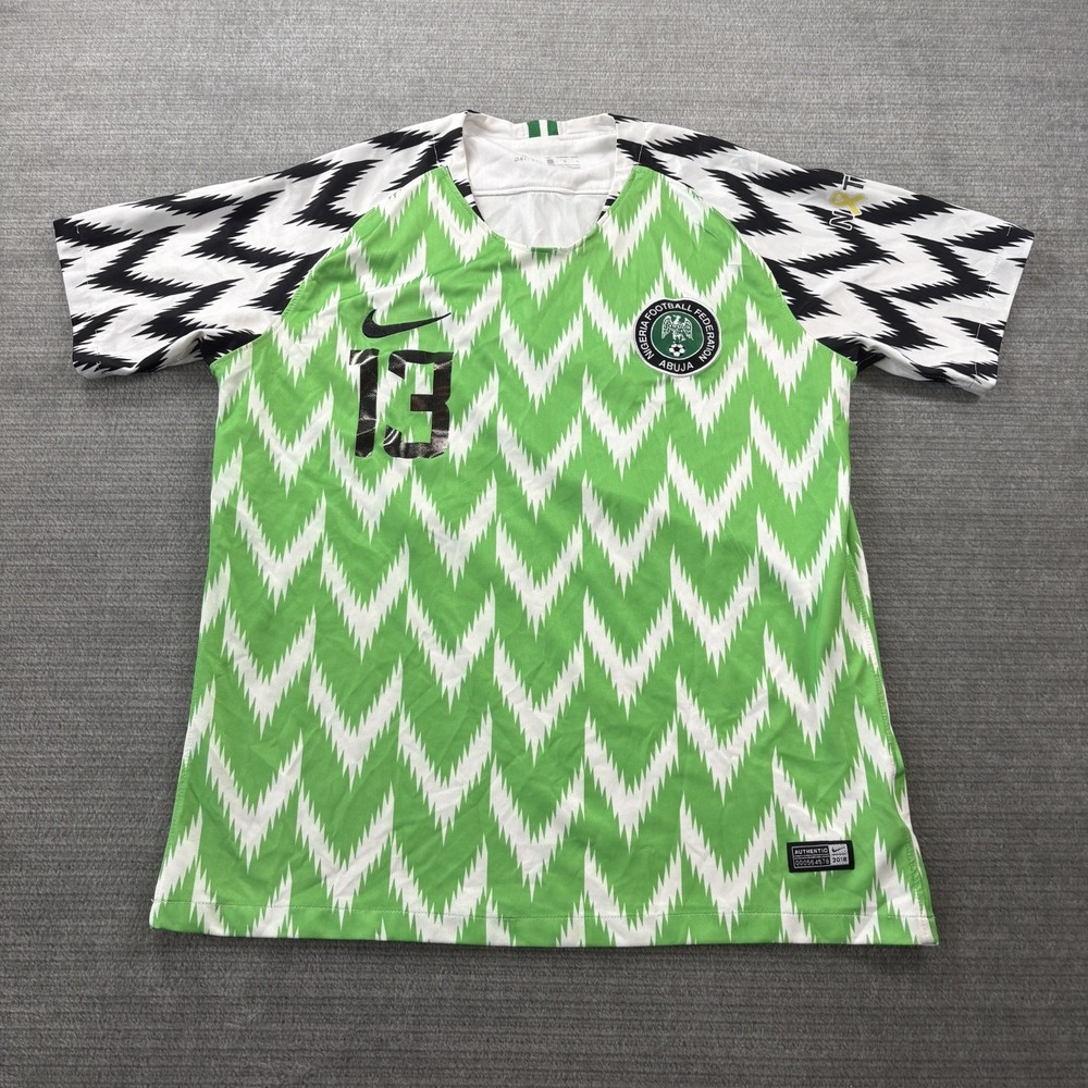 Nigeria Soccer Jersey 2018 Nike Mens Home Green Size Large #13 Slim Fit